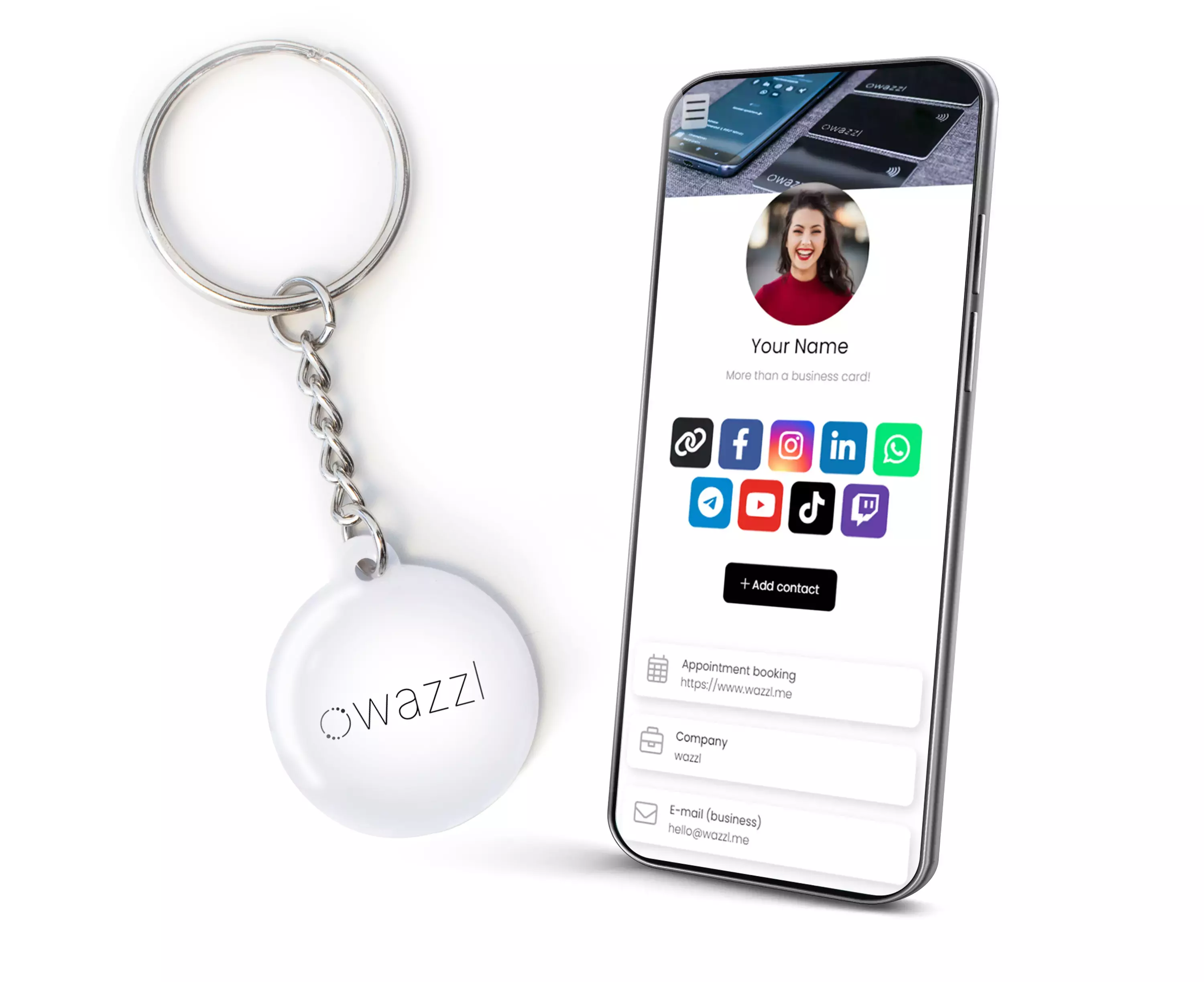 Porte-clés wazzl blanc - carte de visite numérique NFC